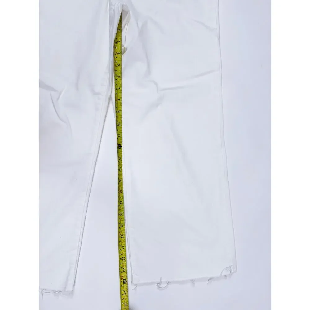 New J.Crew Wide Leg Crop White Denim Jeans Frayed Hem High Rise Capsule Size 30